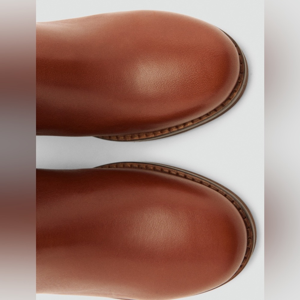 $219 New Mango MNG Cognac Leather Ankle Boots with Block Heel Euro 36 US 6 - Picture 5 of 11